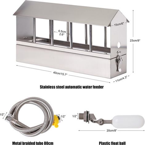 Abreuvoir automatique en acier inoxydable pour volailles et poules avec flotteur et tuyau