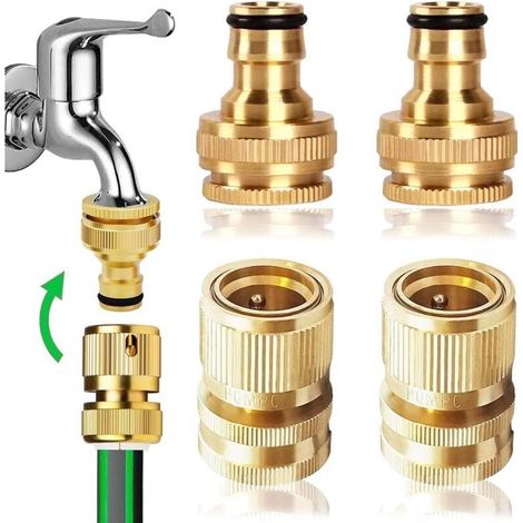 Lot de 2 tuyaux d'arrosage 2 en 1 1/2' et 3/4' – Connecteurs rapides en laiton – Compatible avec filetages robinet standard - CM 2 EN (1/5)