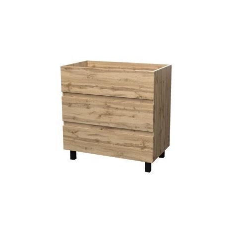 Meuble de salle de bains 3 tiroirs - 80 cm - avec pieds - Timber - AURLANE (1/2)