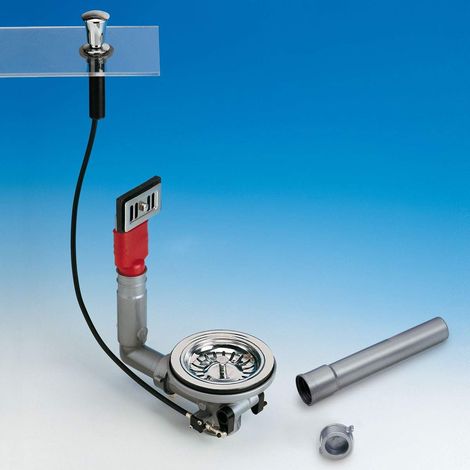 Tapón de fregadero automático con rebosadero rectangular y pulsador cromado
