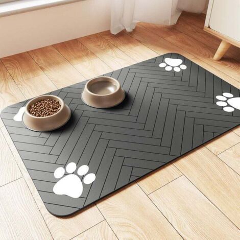 PA Tappetino per l'alimentazione degli animali domestici - Tovaglietta assorbente per ciotole di cibo e acqua, ad asciugatura rapida per cani e gatti (50 x 30 cm, a righe grigio scuro) (1/4)