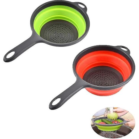 Lot de 2 passoires pliables en silicone avec poignées, pour égoutter pâtes et légumes, gain de place (1/5)