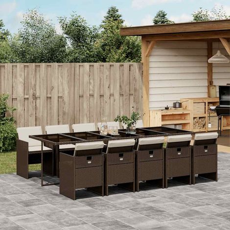 11-tlg. Garten-Essgruppe mit Kissen Braun Poly Rattan (1/5)