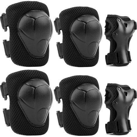 Ensemble de 6 protections réglables pour enfants (genouillères, coudières et protège-poignets) pour vélo, patins à roulettes et trottinette. Convient pour vélo, rollers et trottinette. (1/5)