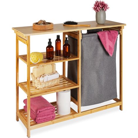 Estantería para ropa blanca combinada práctica para baño de 3 niveles 80 x 30 x 30 cm de bambú natural 130013804 (1/5)