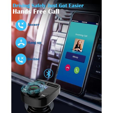 Freisprech-Autoladegerät, kabelloser Bluetooth 5.3 FM-Transmitter und -Receiver, MP3-Audioadapter, zwei USB-Anschlüsse, LED-Anzeige für FM-Spannung/Frequenz, kompatibel mit iPhone- und Samsung-Smartph