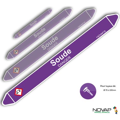 Planche de 2 marqueurs de tuyauterie 450 x 52 mm pour Ø 70 à 100 mm - Soude - 4709154