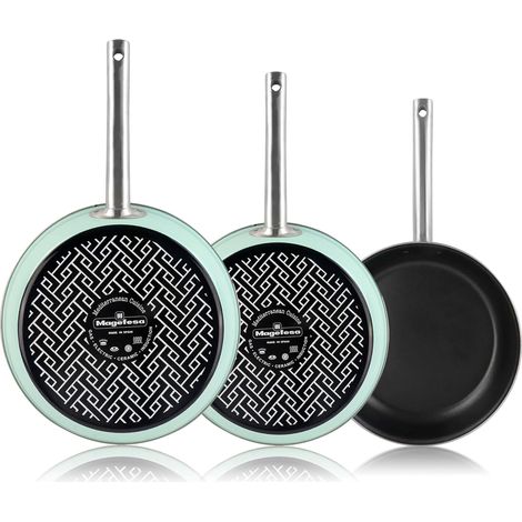 Magefesa Nordic Juego 3 Sartenes Inducción 22-26-30 cm, Antiadherente Libre PFOA, Mango Acero Inoxidable, Acero Verde (1/5)