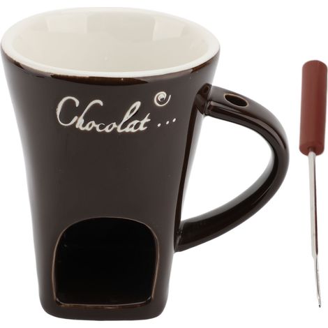 Mug à fondue au chocolat en céramique, chauffe-beurre, accessoires pour faire fondre le chocolat avec fourchette, marron (1/5)