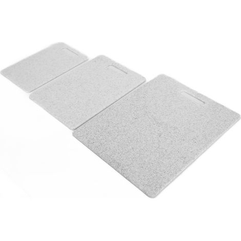 Lot de 3 Planches à Découper Double Face, Motif Marbre Imitation, Accessoire de Cuisine en Plastique, Blanc (1/5)