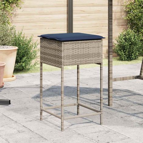 Garten-Barhocker mit Kissen 2 Stk. Grau Poly Rattan (1/5)