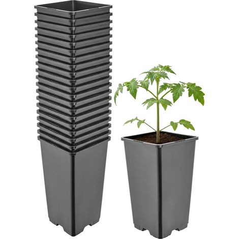 Garronda Pot de Fleur Carré Haut Plastique 11 × H 19 cm (1,7L) - x20 Godets Semis Pot Culture Profond Drainage Résistants Intempéries pour Plantes Pépinière Jardin Serre Intérieur Extérieur GD-0201
