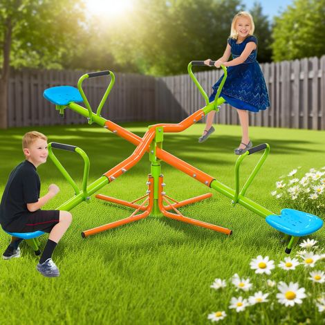 Balançoire Bascule 4 Places Rotatif à 360°, Jeu de Bascule Extérieur avec Sièges Robustes, Trébuchet Sécurisé, pour Enfants (Dès 3 Ans) - Vert (1/5)