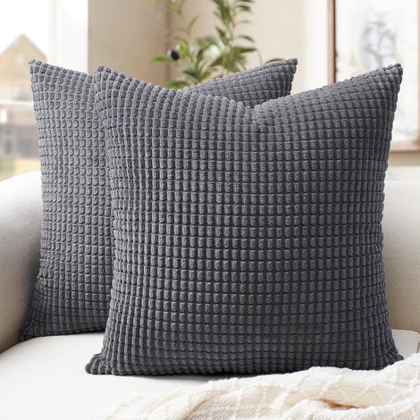 Lot de 2 Housse de Coussin 40x40 cm, Velours Côtelé Gris Anthracite, Fermeture Éclair, Salon Chambre Jardin