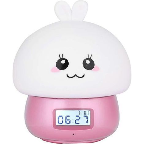 Réveil lumineux pour enfant (fille), veilleuse avec enregistrement vocal, 11 sons naturels, 7 couleurs, rose bonbon, fonction réveil, enregistrement vocal, enregistrement vocal. (1/5)