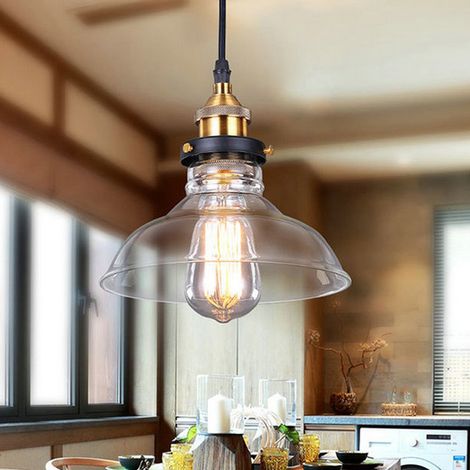 Lustre Suspension en Verre Industrielle Rétro Luminaire Vintage Lampe de Plafond E27 Abat-jour pour Salon Chambre Cuisine Transparent E (1/5)