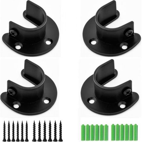 Base de tringle à vêtements en tube rond en acier inoxydable noir, support de tringle de penderie, support de tringle à vêtements, tuyau de rideau de douche, ouverture pour porte-serviettes, siège (1/5)