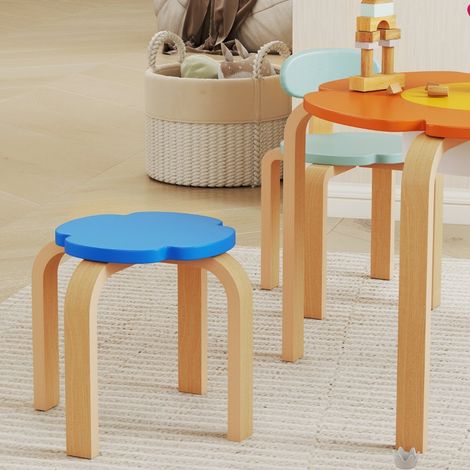 Juego de mesa y sillas infantiles, 5 piezas, con espacio de almacenaje, madera, multicolor (1/5)