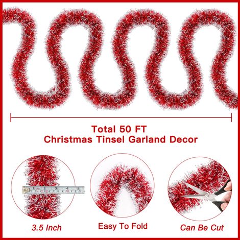 2m - Decorazione per albero di Natale da appendere per casa, camino, scale, uso interno o esterno - Articoli per feste - Rosso e bianco (1/4)