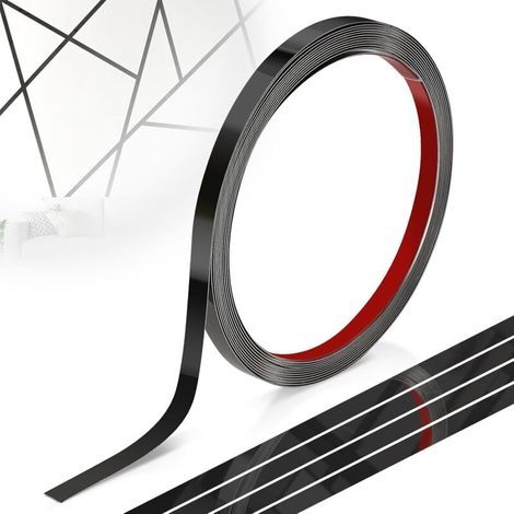 Moulure Autocollante en Acier Inoxydable, 1cmx5m, Garniture Murale Autoadhésif, Moulure Flexible avec Effet Miroir pour Décoration de Meuble, Bordure de Miroir, Mur, Porte, Plafond, Noir (1/5)