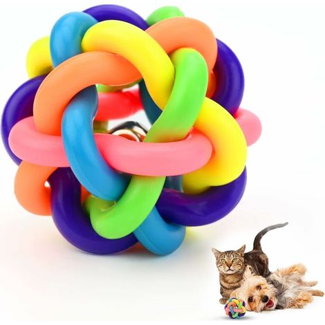 2 Pieces Knotted Dog Ball Colorful Rubber Ball with Bell Pet Chew Toys Chewing Ball Dog Toy Puzzle Cat Interactive Teeth Cleaning Toy (6cm) (1/5)