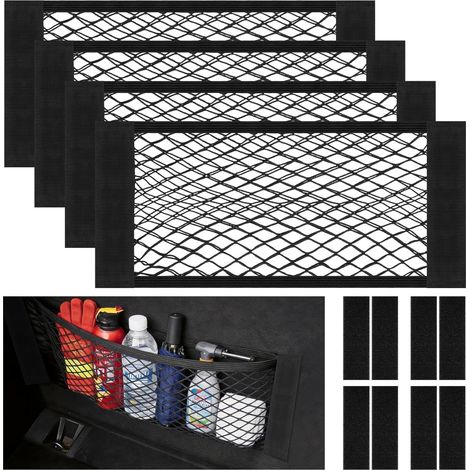 4 Pièces Filet Coffre Voiture, 50x25cm Filet de Rangement Élastique Magic Sticker, Filet Rangement de Camping Car, Rangement Ajouter sur Les organisateurs, Convient au daim et aux surfaces brillantes (1/5)