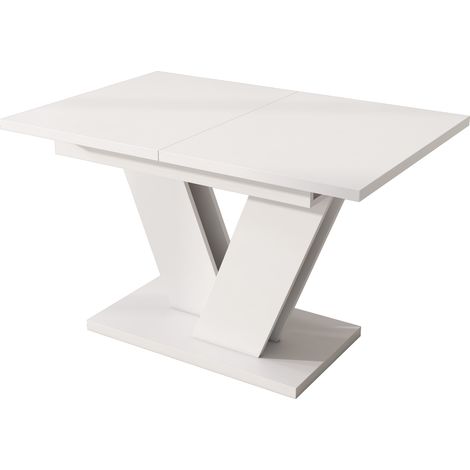 Ausziehbares Esstisch-Set 120/160x80 mit 6 Samtstühlen Weiß/Beige MODENUIT (1/5)