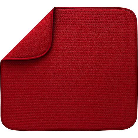 Tapis de séchage en microfibre pour vaisselle, grand tapis absorbant pour évier, réversible - Tapis égouttoir pour plan de travail de cuisine - Rouge (1/4)