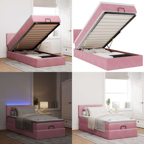 vidaXL Cadre de lit ottoman avec matelas rose 90x190 cm velours (1/5)