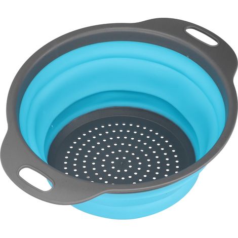Égouttoir rond, corbeille à fruits pliable, panier à légumes télescopique, panier d'égouttage de cuisine avec poignée, ustensiles de rangement pour la cuisine, petit format rond bleu (1/5)