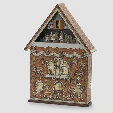 EDG Enzo De Gasperi Décoration Maison de l'Avent Noël Avec Musique Mouvement Lumières LED Blanc Marron H 62 Cm 39 X 11 Cm (1/5)