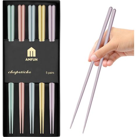 5 Paires Baguette Chinoise Fibre de Verre, Couleur Macaron Réutilisable Baguettes, Lavables au Lave-Vaisselle, pour Maison Cuisine Hôtel (24cm) (1/5)