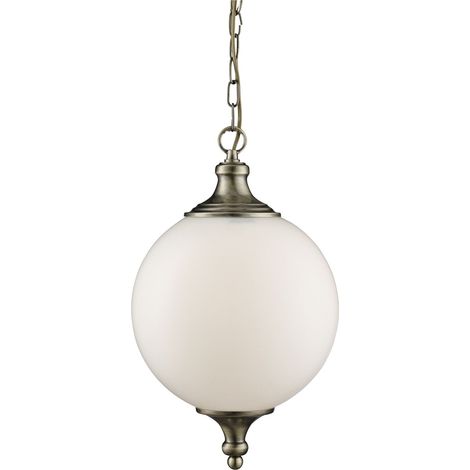 Suspension VULCAN 1L métal laiton antique verre brillant opale E27 max 60w diamètre 25cm (1/5)