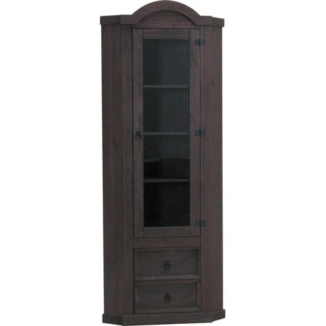 New Mexico Armoire d'angle avec 1 porte vitrée et 2 tiroirs, teinte/cire dans un style colonial.