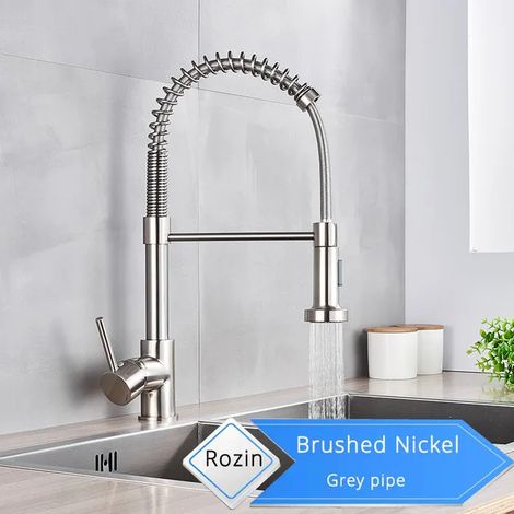 (Tuyau gris brossé A) Robinet de cuisine noir mat avec douchette extractible, robinets de cuisine haut de gamme, double jet, flexible, mitigeur d'évier, eau chaude et froide. (1/5)