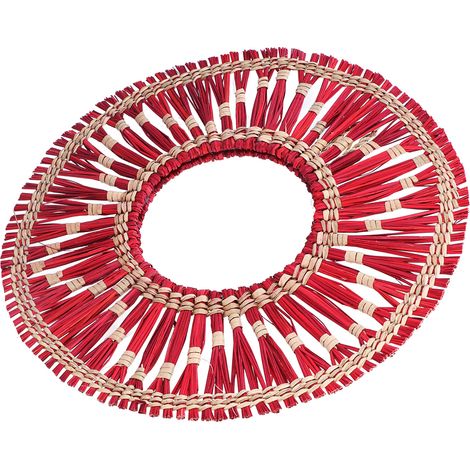 Miroir suspendu en paille tressée, décoration rétro nordique, rond, tissé à la main, rouge (1/5)