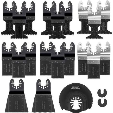 Lames de scie oscillantes 21 pièces, kit d'outils multifonctions oscillants universel professionnel (noir) (1/5)