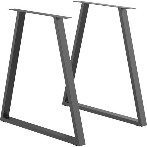 Lot 2 pieds de table trapézoïdaux 6 trous 12 vis, pieds de bureau en acier 70x5x72 cm, finition noire