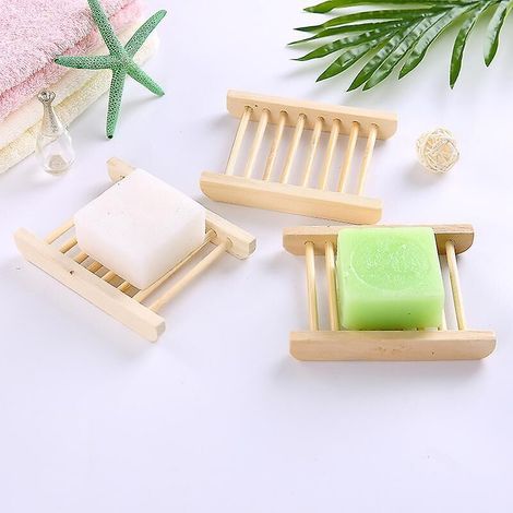 Set mit 3 tragbaren Seifenschalen aus Holz zur Aufbewahrung im Badezimmer (1/5)
