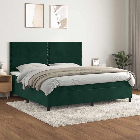 Lit à sommier tapissier et matelas - Cadre De Lit Moderne: King Size - Lit Double - Vert foncé 200x200cm Velours Chic-903298 (1/4)