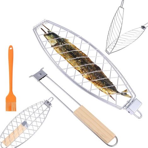 Fischgrillkorb robuste Fischklemme für den Grill für Fisch, Garnelen und Gemüse Edelstahl (1/5)