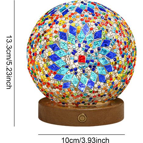 Lampe de Table en verre mosaïque, 3 couleurs de température, gradation continue, USB, Rechargeable, tactile, veilleuse turque, bleu (1/5)