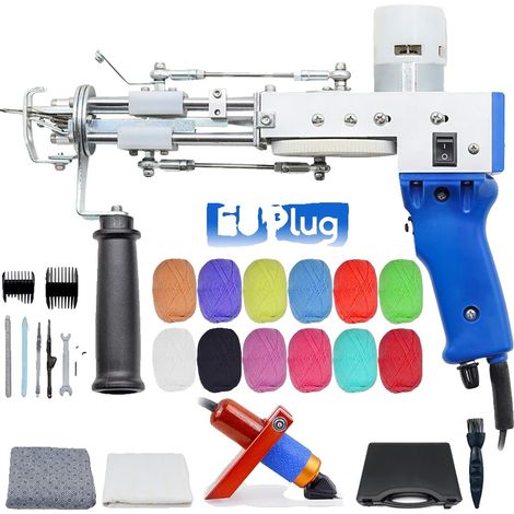 Pistola para colocar mechones en alfombras, fácil de usar, 2 en 1 (corte y bucle), color azul. (1/2)