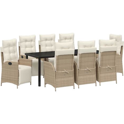 Maison Exclusive - Set da Pranzo per Giardino con cuscino 9 pcs Beige polyrattan