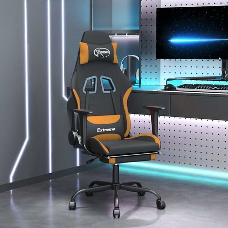 Fauteuil gamer de massage avec repose-pied Chaise de bureau - Fauteuil de jeu Noir et orange Tissu BonneVie-15411 (1/5)