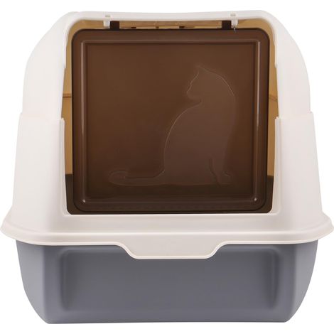 Grande litière d'angle XXL pour chat avec couvercle et pelle filtrante, 2 portes d'entrée, jusqu'à 15 kg - 36 x 51 x 34 cm - Gris (1/5)