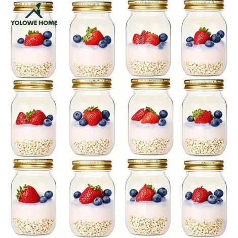 (Or - Lot de 12) Boîtes de conservation pour la cuisine, bocaux en verre hermétiques, adaptés aux confitures, vinaigrettes, miel. (1/3)
