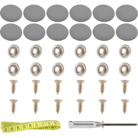 Deux jeux de boutons-pression en cuir gris, adaptés aux meubles matelassés, lits, canapés, chaises, sièges auto, toits de camping-cars, etc. (1/5)