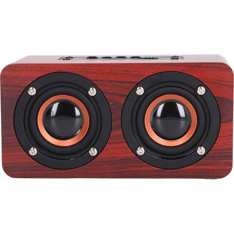 Enceinte Portable Rouge Double Haut-parleurs Appels Vocaux Charge USB Subwoofer Bois