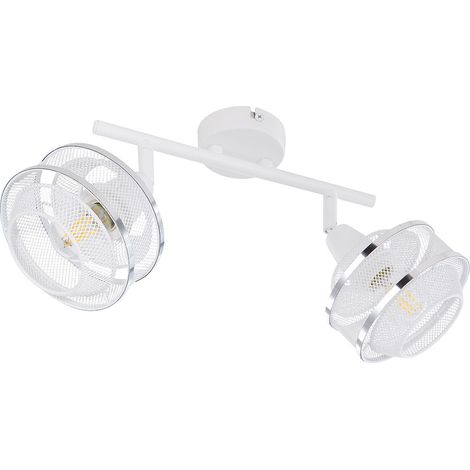 Plafonnier spot lampe de salon lampe design plafonnier 2 flammes avec anneau chromé à régler, grille métal blanc, 2x douilles E14, LxPxH 27,5x12x21,5 cm